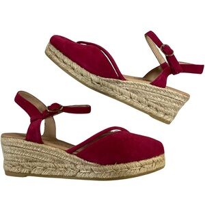 Eric Michael Emily Red Suede Leather Espadrille Wedge Sandal, New in Box